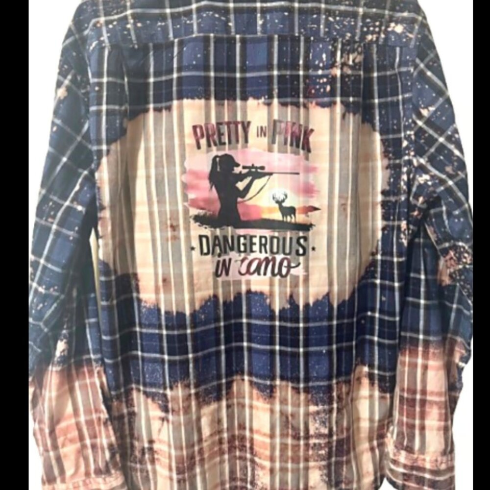 “PRETTY IN PINK DANGEROUS IN CAMO “ Bleached Graphic Southern Oversized Shirt